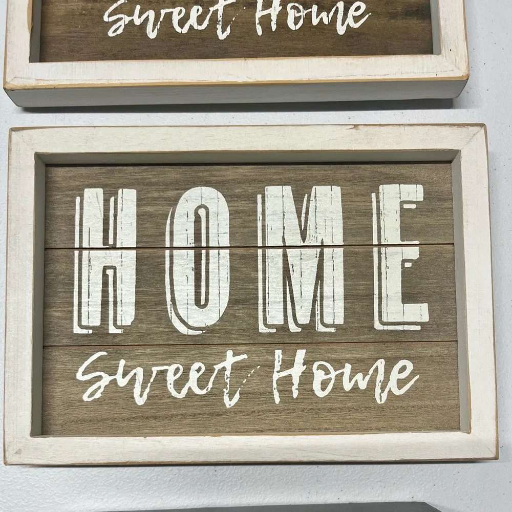 Rustic Distressed Primitive Brown and White 'Home Sweet Home' Wall Art Set of 3